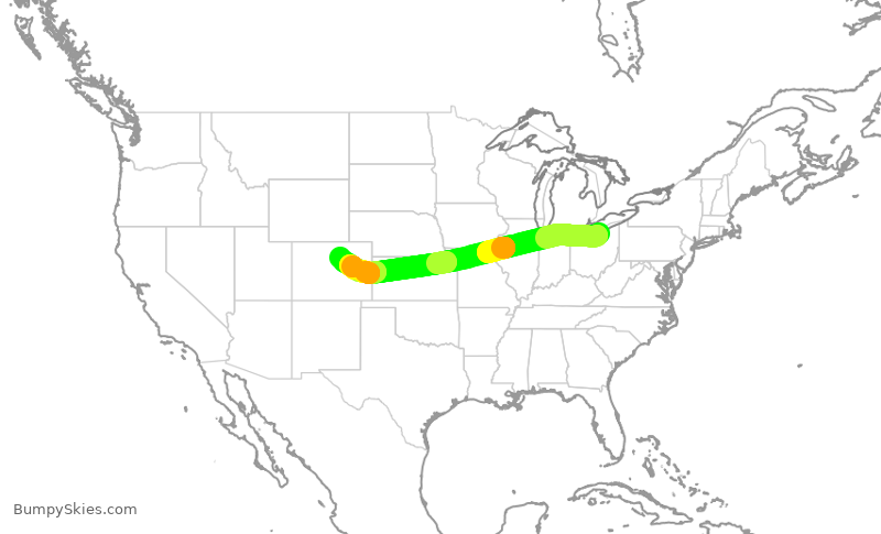 Turbulence forecast map for SWA2887, CLE to DEN