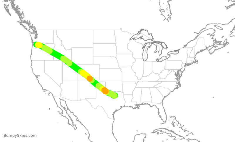 Turbulence forecast map for SWA2888, DAL to PDX