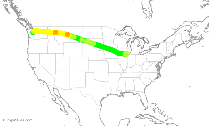 Turbulence forecast map for SWA2890, MDW to SEA