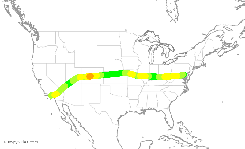 Turbulence forecast map for SWA2891, BWI to LAX