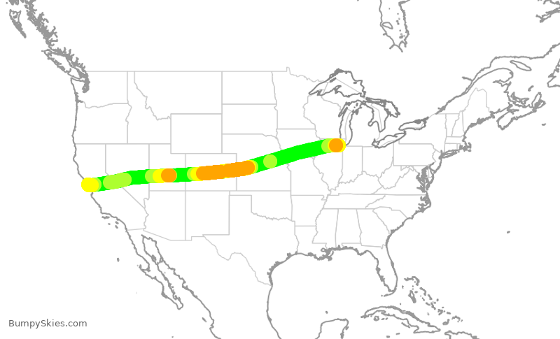 Turbulence forecast map for SWA2893, MDW to SFO