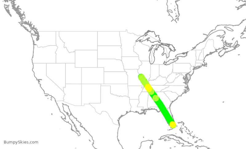 Turbulence forecast map for SWA2894, STL to MIA