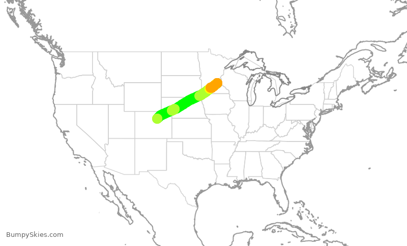 Turbulence forecast map for SWA2898, MSP to DEN