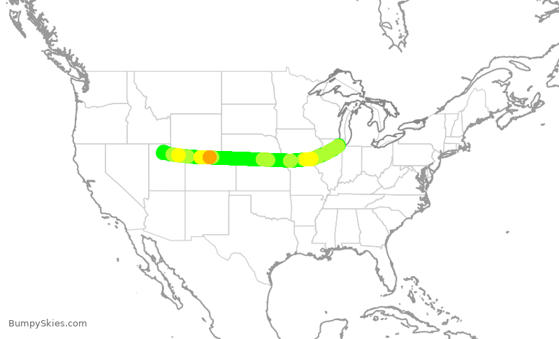 Turbulence forecast map for SWA2899, SLC to MDW