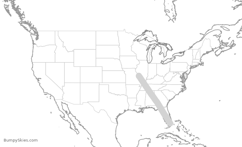Turbulence forecast map for SWA2901, STL to MIA