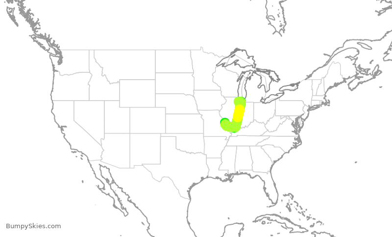 Turbulence forecast map for SWA2902, MDW to STL