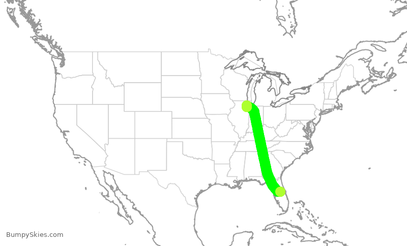 Turbulence forecast map for SWA290, MCO to MDW