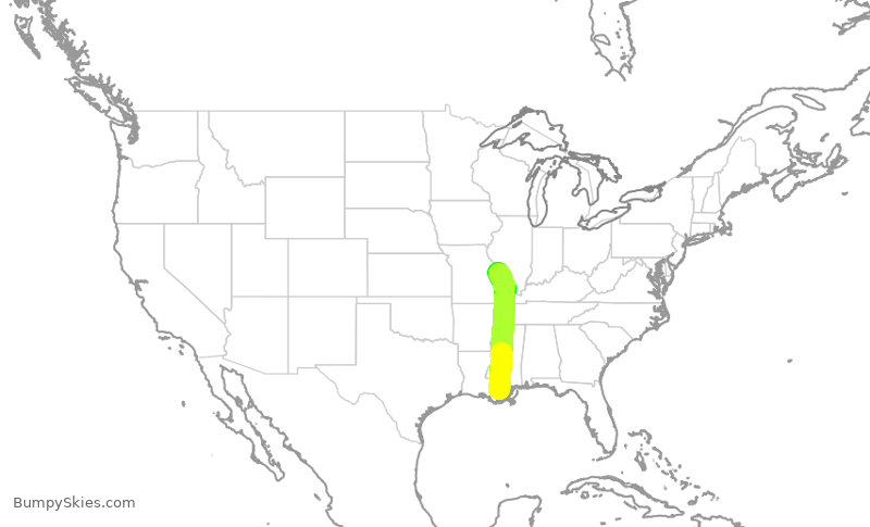 Turbulence forecast map for SWA290, MSY to STL