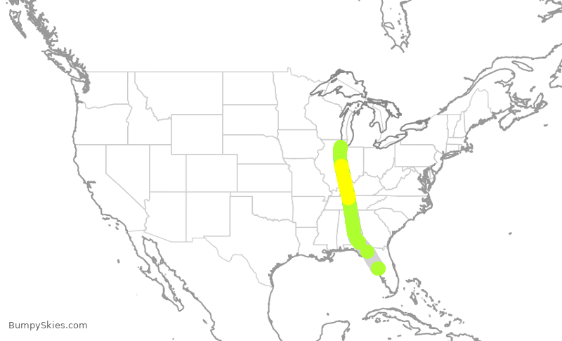 Turbulence forecast map for SWA2910, MDW to TPA