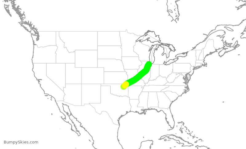 Turbulence forecast map for SWA2912, MDW to TUL