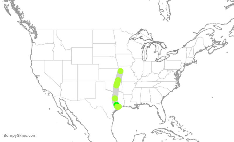 Turbulence forecast map for SWA2913, MCI to HOU
