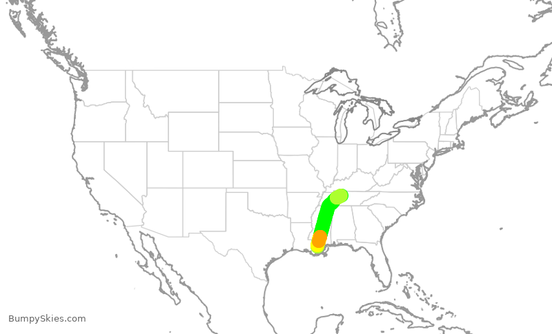 Turbulence forecast map for SWA2916, MSY to BNA