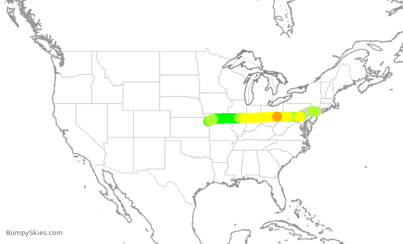 Turbulence forecast map for SWA2925, LGA to MCI