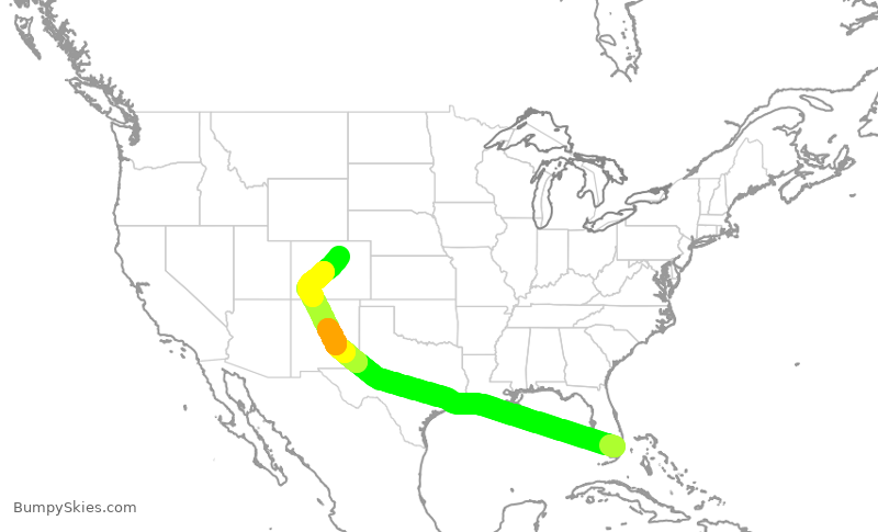 Turbulence forecast map for SWA2926, MIA to DEN