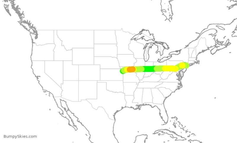 Turbulence forecast map for SWA2927, LGA to MCI