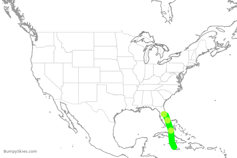 Turbulence forecast map for SWA292, MCO to KJS