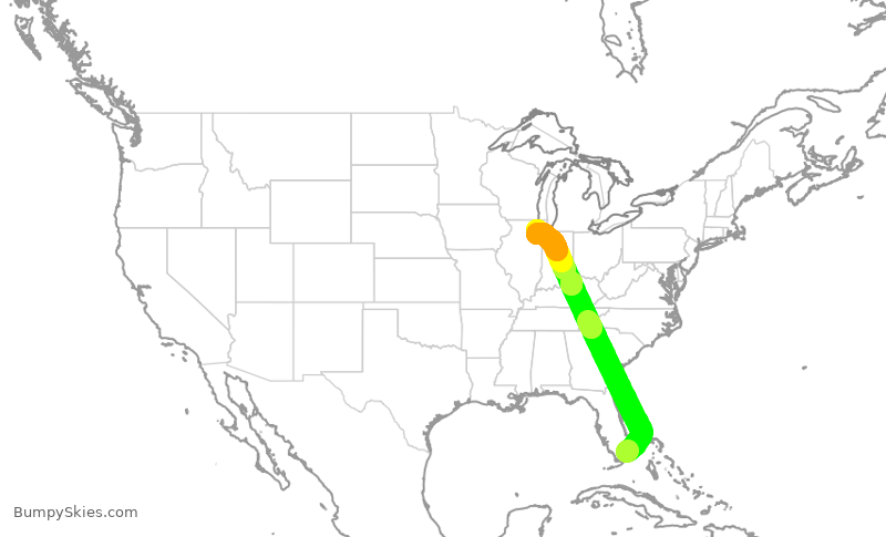 Turbulence forecast map for SWA2930, MIA to MDW