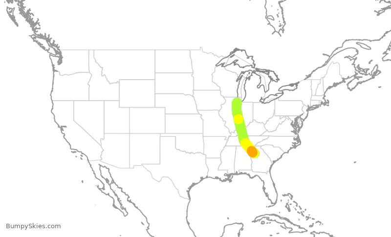 Turbulence forecast map for SWA2931, MDW to ATL