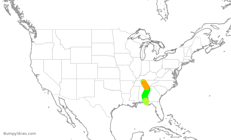 Turbulence forecast map for SWA2933, ECP to BNA