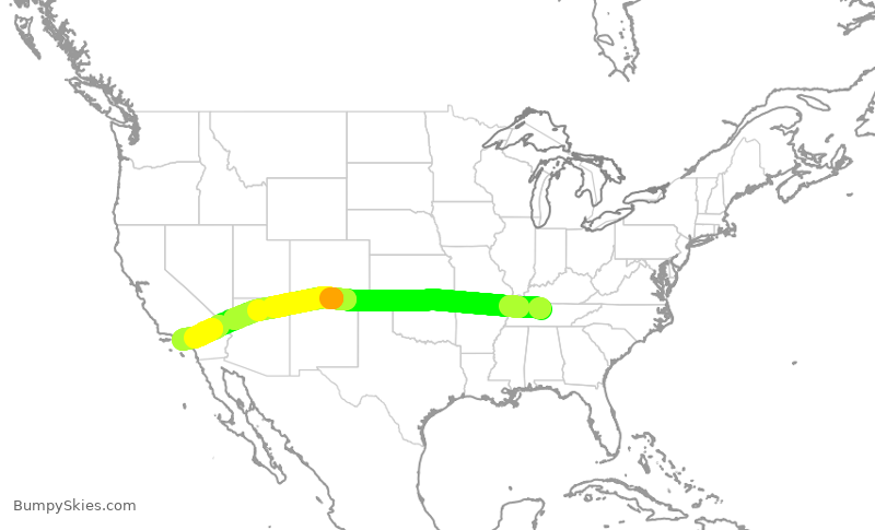 Turbulence forecast map for SWA2934, BNA to LAX