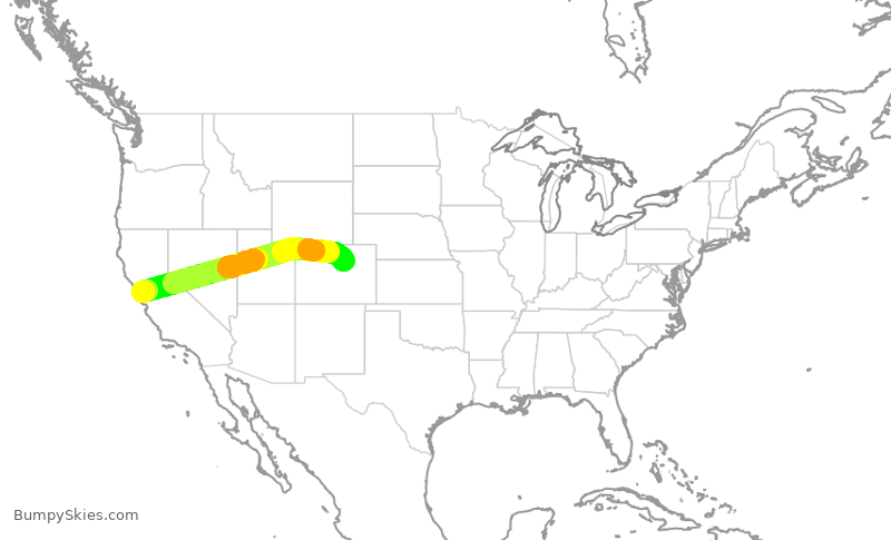 Turbulence forecast map for SWA2935, OAK to DEN