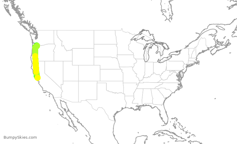 Turbulence forecast map for SWA2935, PDX to OAK