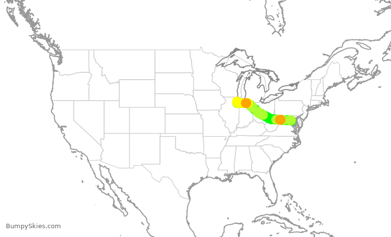Turbulence forecast map for SWA2938, DCA to MDW