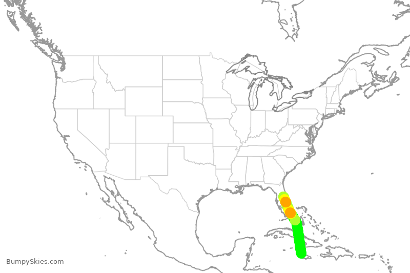 Turbulence forecast map for SWA293, KJS to MCO