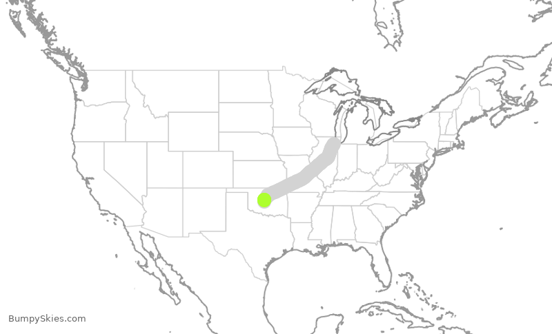 Turbulence forecast map for SWA2941, MDW to OKC
