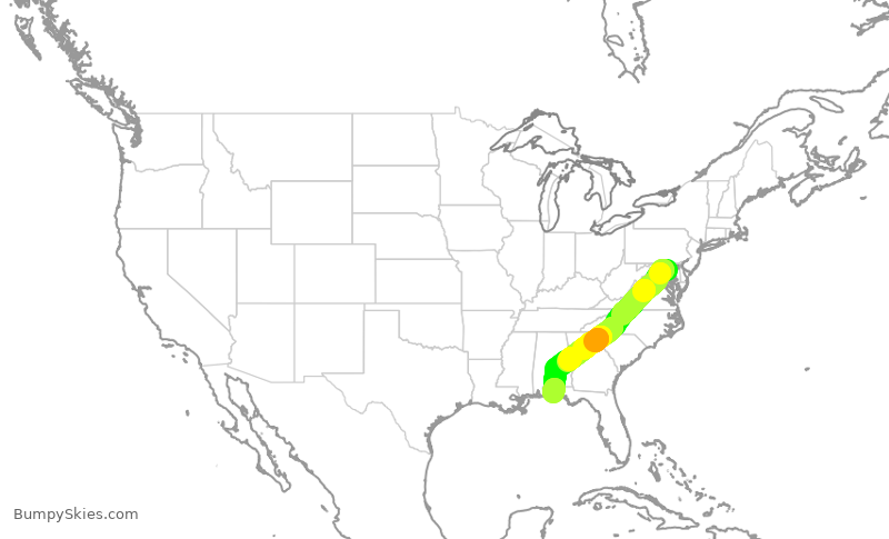 Turbulence forecast map for SWA2943, BWI to VPS