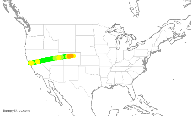 Turbulence forecast map for SWA2943, DEN to OAK