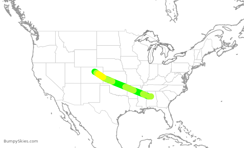 Turbulence forecast map for SWA2946, BHM to DEN