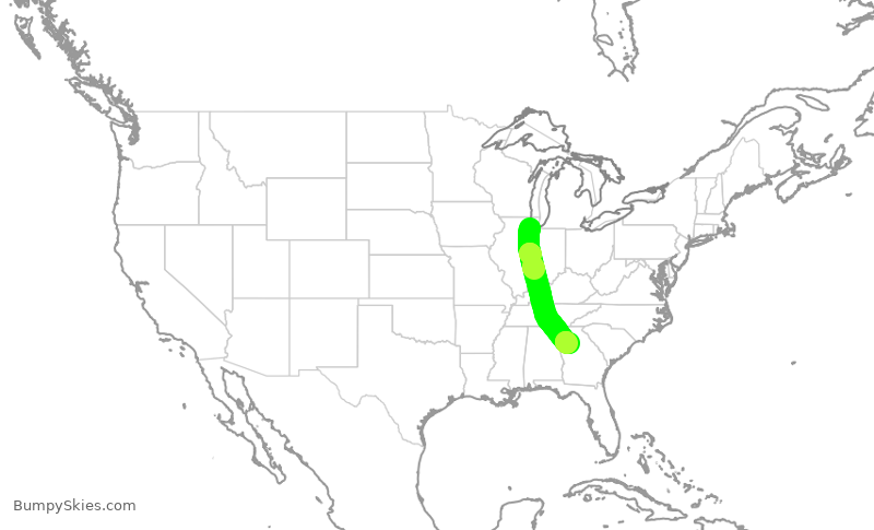 Turbulence forecast map for SWA2947, MDW to ATL