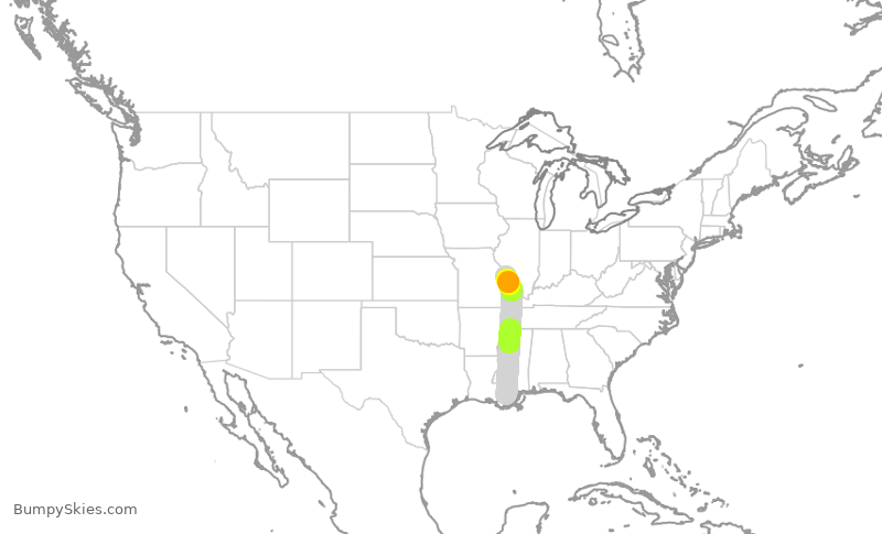 Turbulence forecast map for SWA2949, MSY to STL
