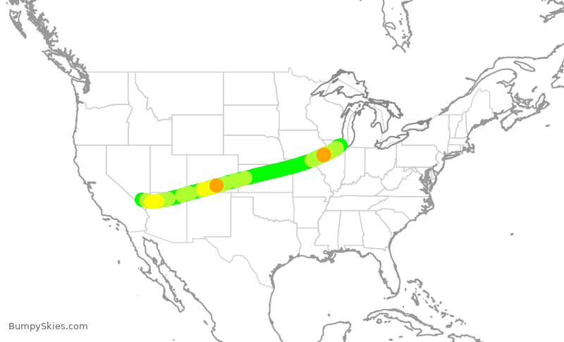 Turbulence forecast map for SWA2953, LAS to ORD