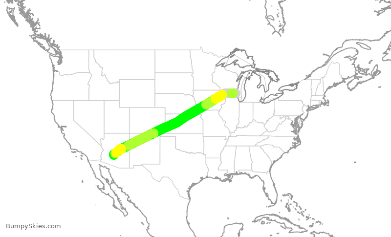 Turbulence forecast map for SWA2954, MKE to PHX