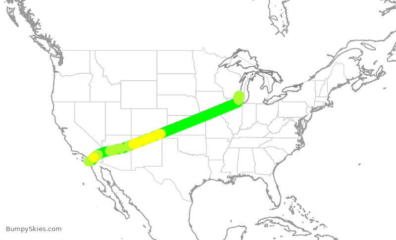 Turbulence forecast map for SWA2956, MKE to SAN