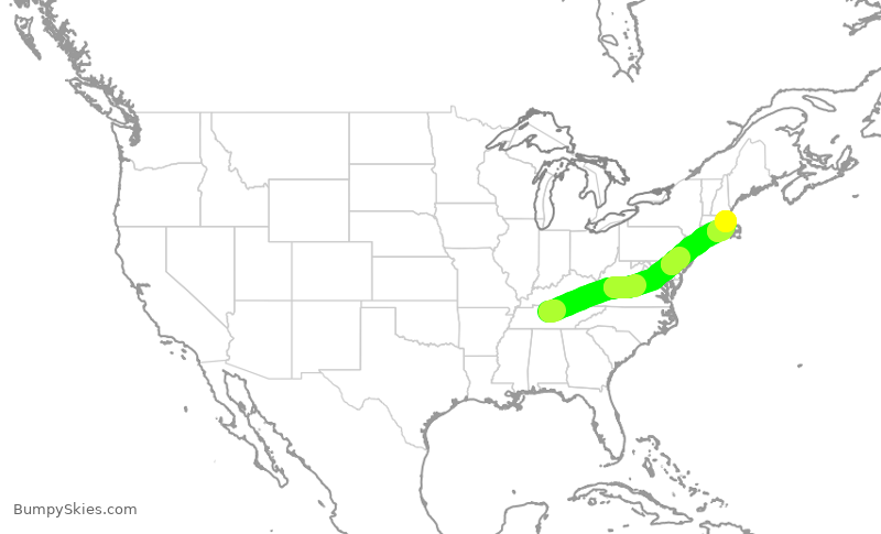 Turbulence forecast map for SWA2957, BNA to BOS