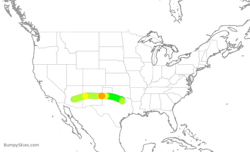 Turbulence forecast map for SWA2962, PHX to DAL