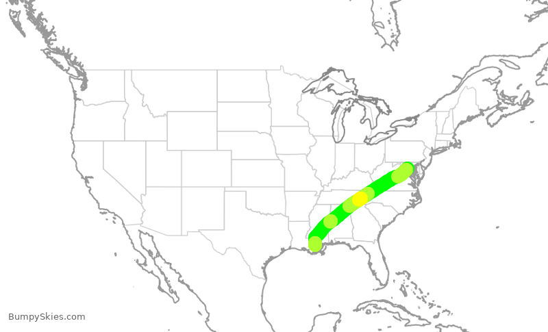 Turbulence forecast map for SWA2972, DCA to MSY