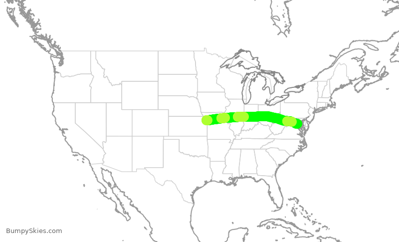 Turbulence forecast map for SWA2974, MCI to DCA