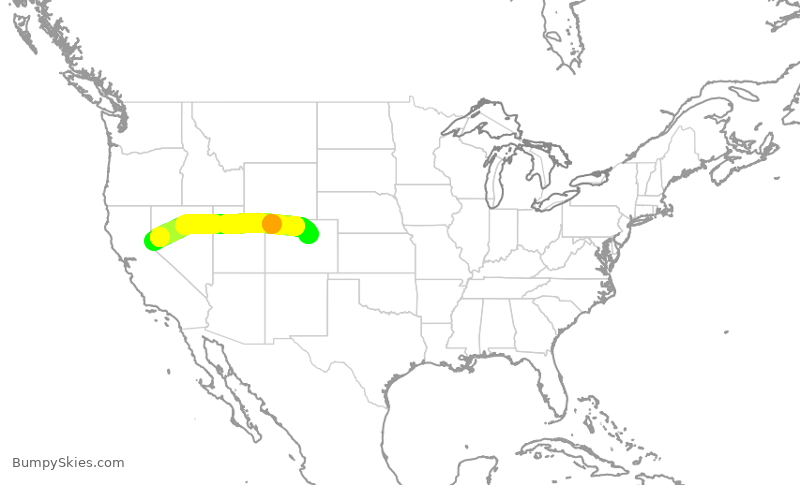 Turbulence forecast map for SWA2975, RNO to DEN