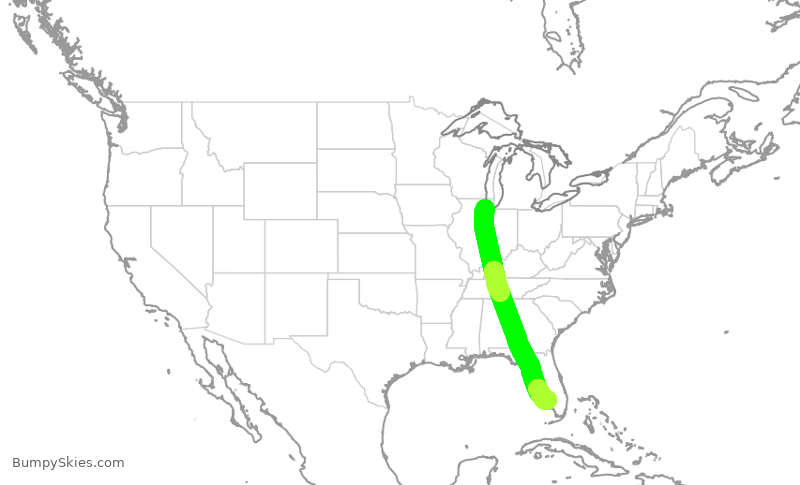 Turbulence forecast map for SWA2976, MDW to RSW