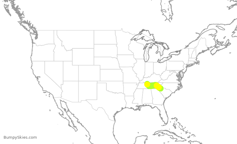 Turbulence forecast map for SWA2982, GSP to BNA