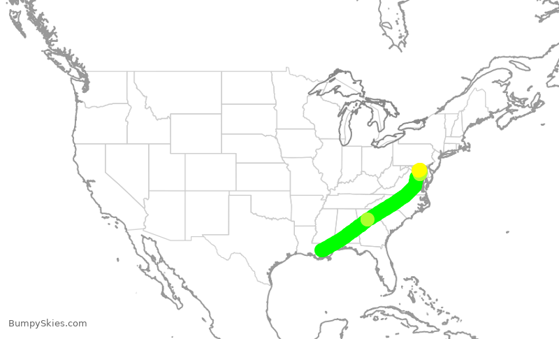 Turbulence forecast map for SWA2985, MSY to BWI