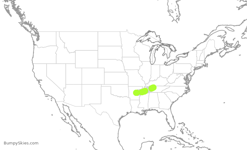 Turbulence forecast map for SWA2986, LIT to BNA