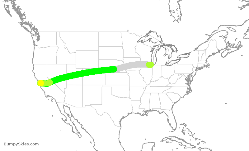 Turbulence forecast map for SWA2990, MDW to SJC