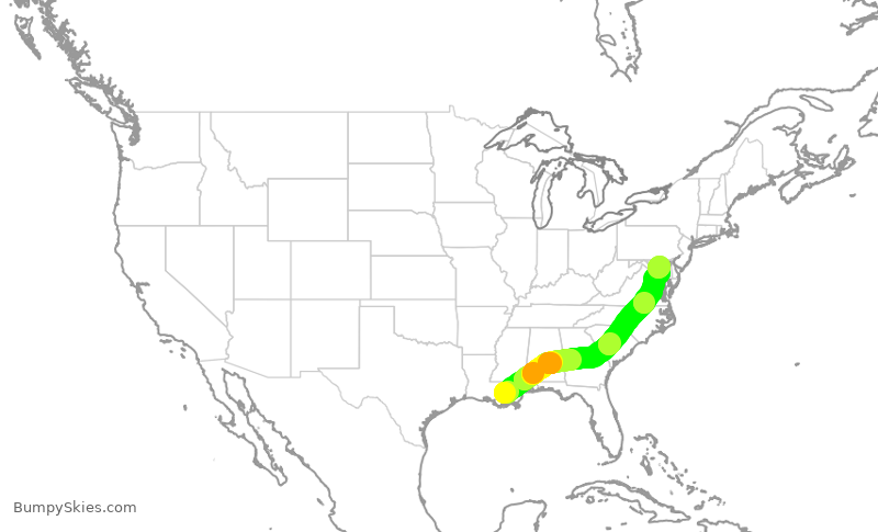 Turbulence forecast map for SWA2990, MSY to BWI