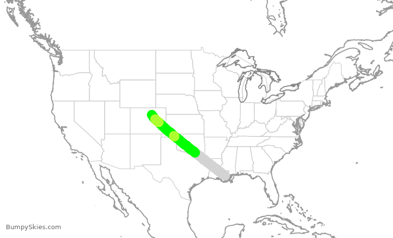 Turbulence forecast map for SWA2991, MSY to DEN