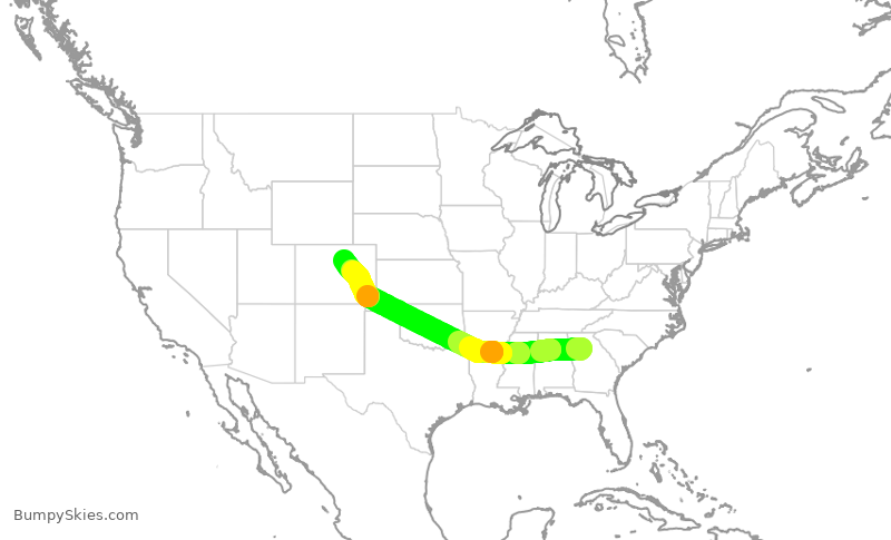 Turbulence forecast map for SWA3002, ATL to DEN